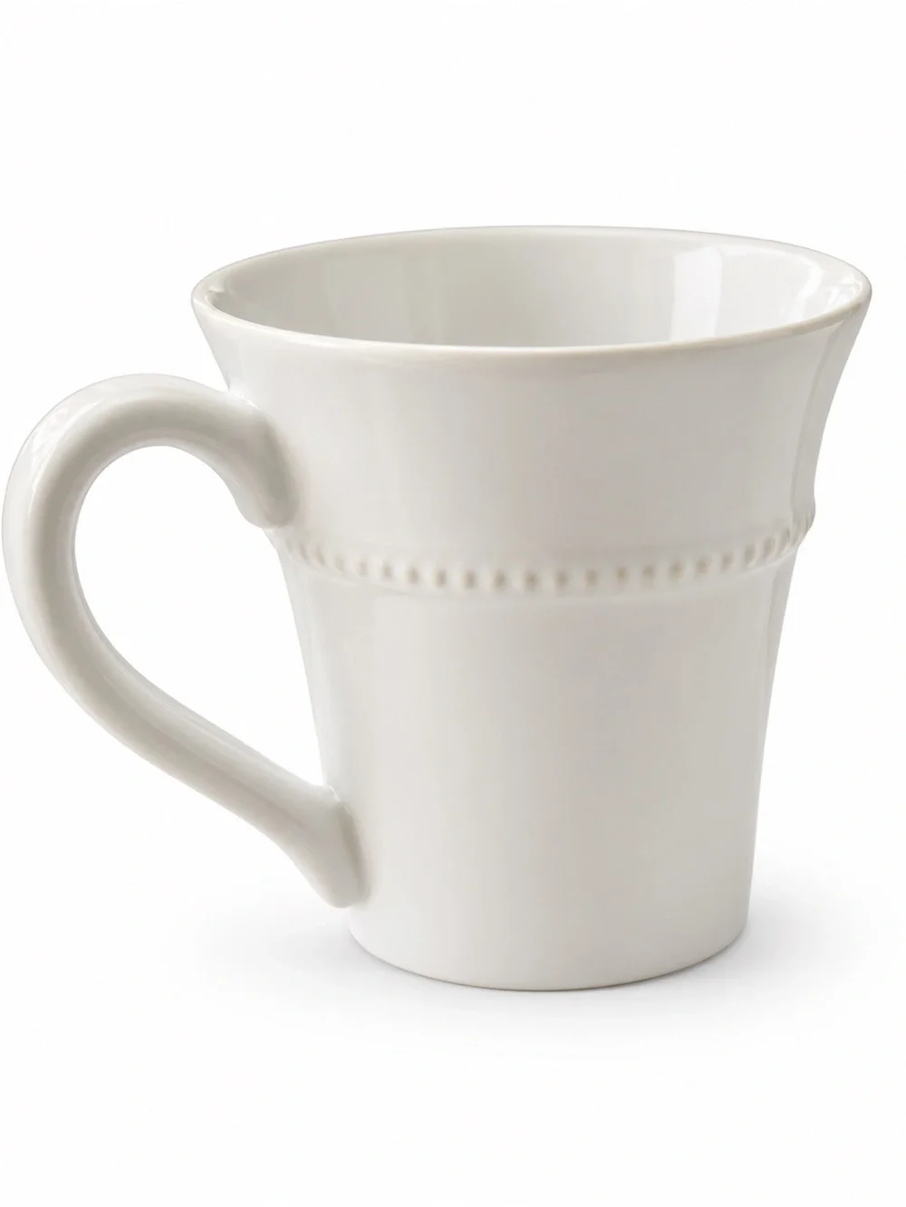 Pottery Barn Set of 4 Ivory Beaded Stoneware Coffee Mugs Handcrafted in Portugal